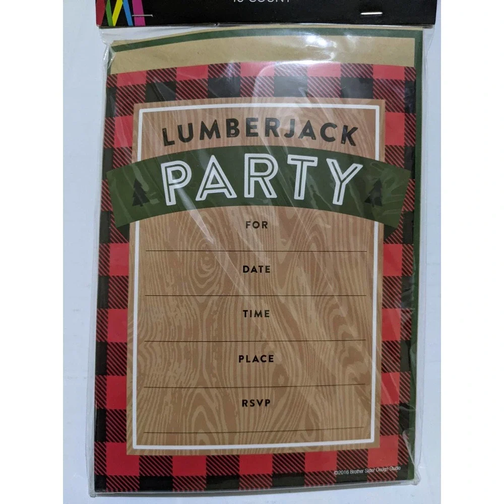 4/$20 New 10 Pcs invitation lumberjack party cards with brown envelopes
